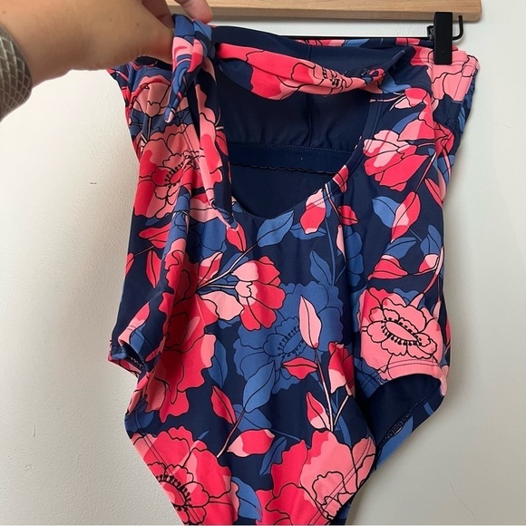 Kona Sol Strapless One Piece Navy and Pink Floral Swimsuit Medium - Picture 6 of 8